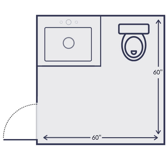 Floor plan of a small bathroom that includes a sink and a toilet
