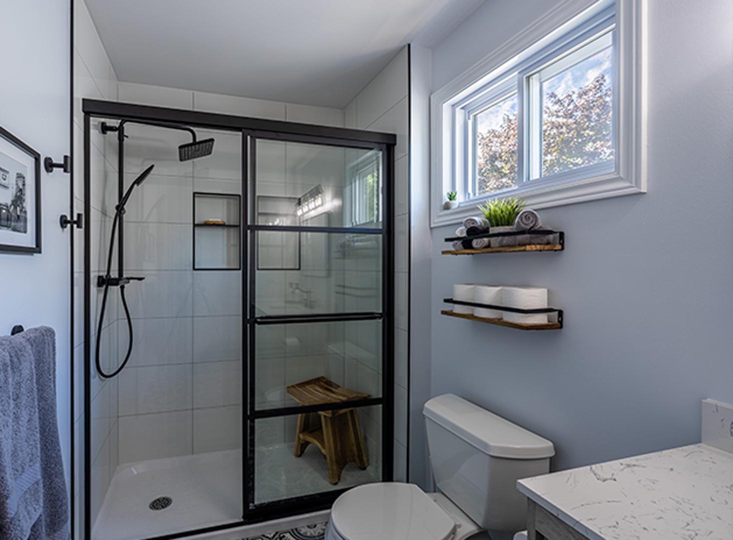 Tub to shower Full bathroom reno