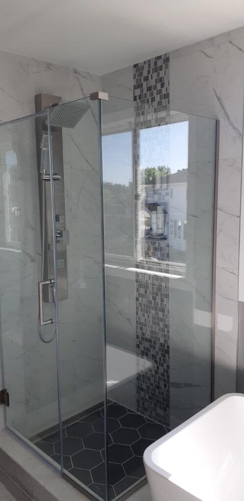 bathroom reno glass shower in Westboro