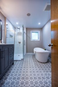 Full Bathroom renovation DreamLine Shower with Subway tiles free standing tub